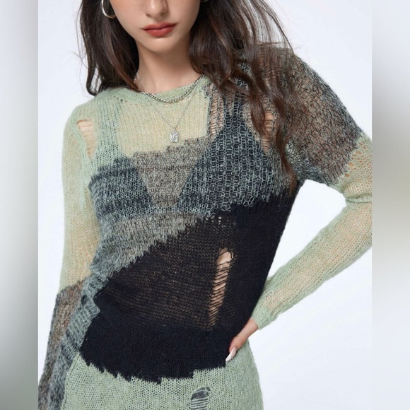 Patchwork Knit Ripped Midi Dress - Picture 5 of 7